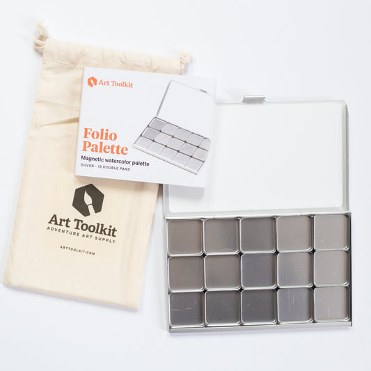 Art Toolkit Folio Silver Palette with 15 Double Pans