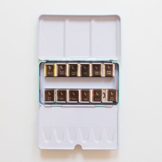 Etchr Pearlescent Watercolours: Golden 12 Half Pan Set