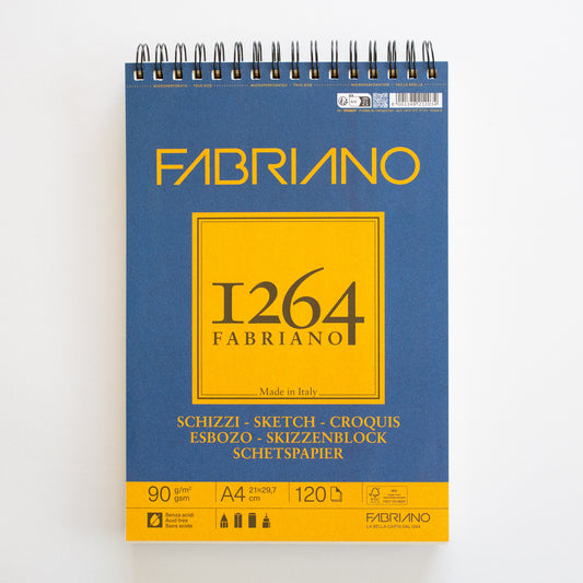 Fabriano 1264 schetsblok met spiraal 120 vellen 90gr/m² 21x29,7cm (A4)