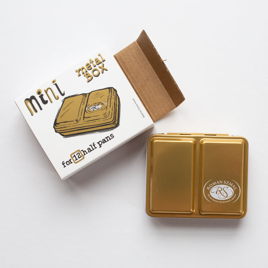 Roman Szmal Empty Metal Watercolour Box Mini, Holds 12 Half-Pans Gold