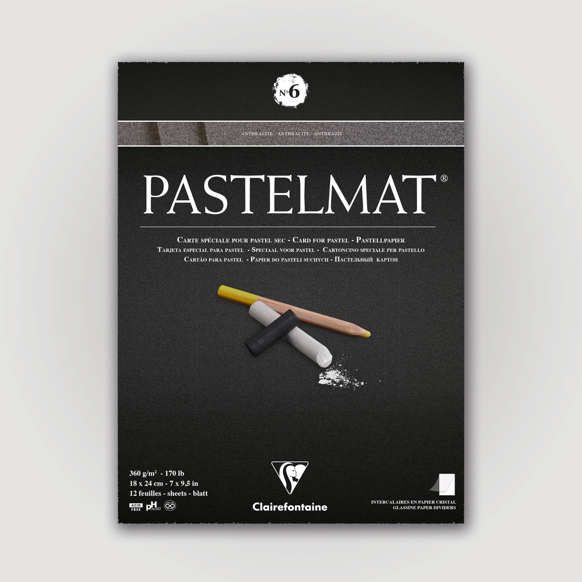 Clairefontaine Pastelmat N°6 360g 18x24 antr 12 sheets