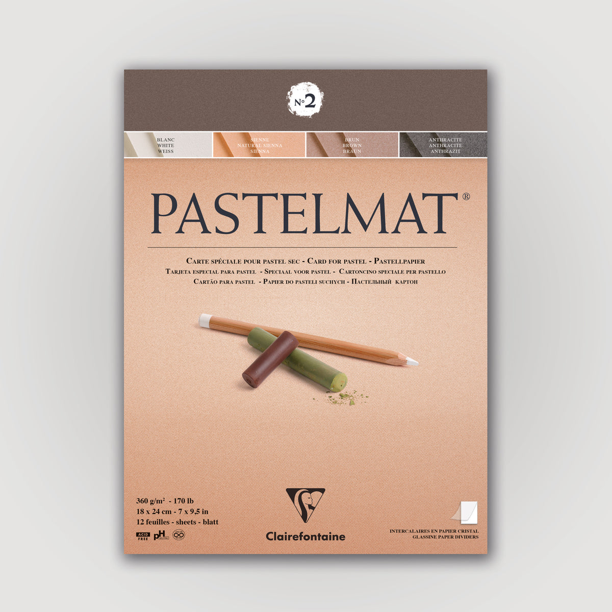 Clairefontaine Pastelmat N°2 360g 18x24 ass 12 sheets