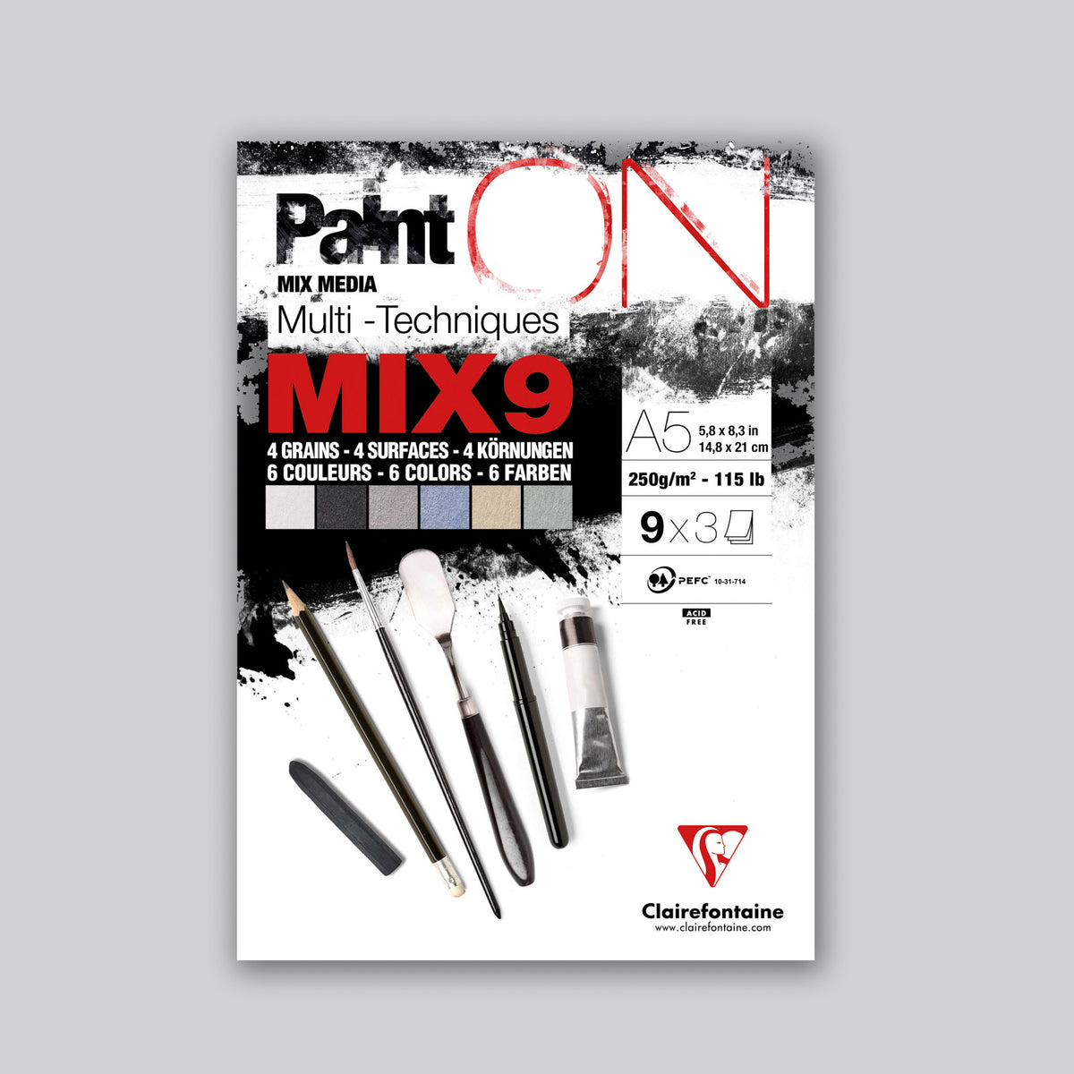Paint'ON Mixed media 250g Mix 9 soorten A5 27 vellen