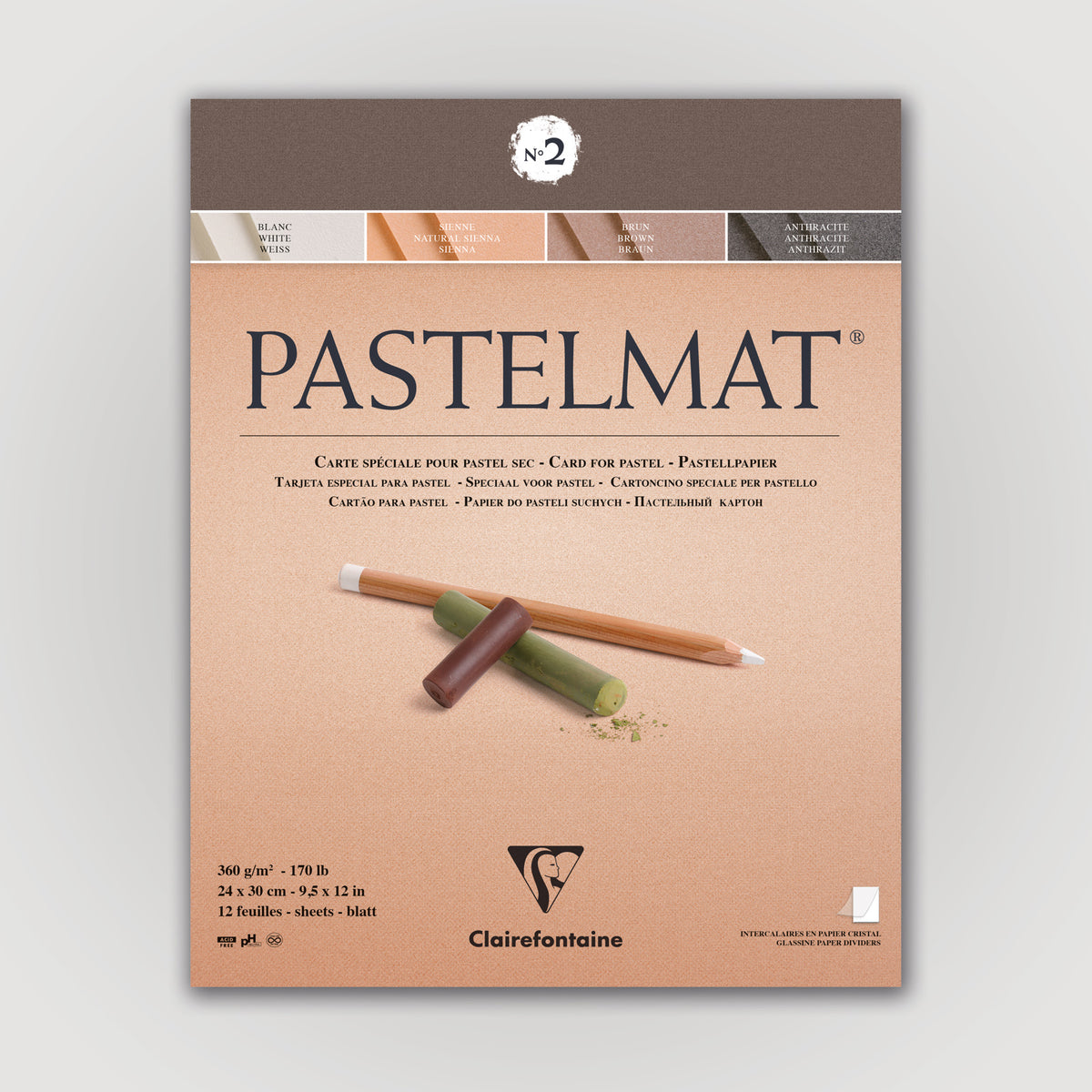 Clairefontaine Pastelmat N°2 360g 24x30 ass 12 sheets
