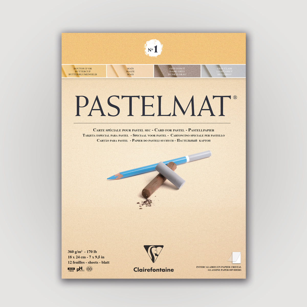 Clairefontaine Pastelmat N°1 360g 18x24 ass 12 sheets
