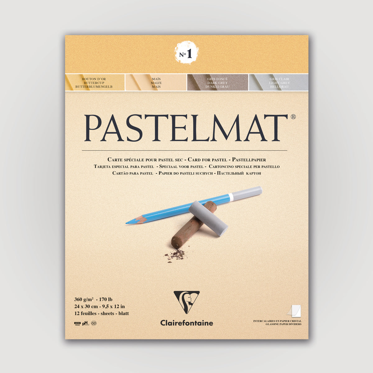 Clairefontaine Pastelmat N°1 360g 24x30 ass 12 sheets