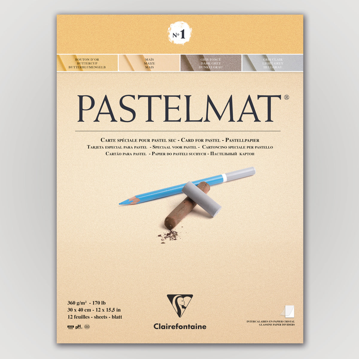 Clairefontaine Pastelmat N°1 360g 30x40 ass 12 sheets