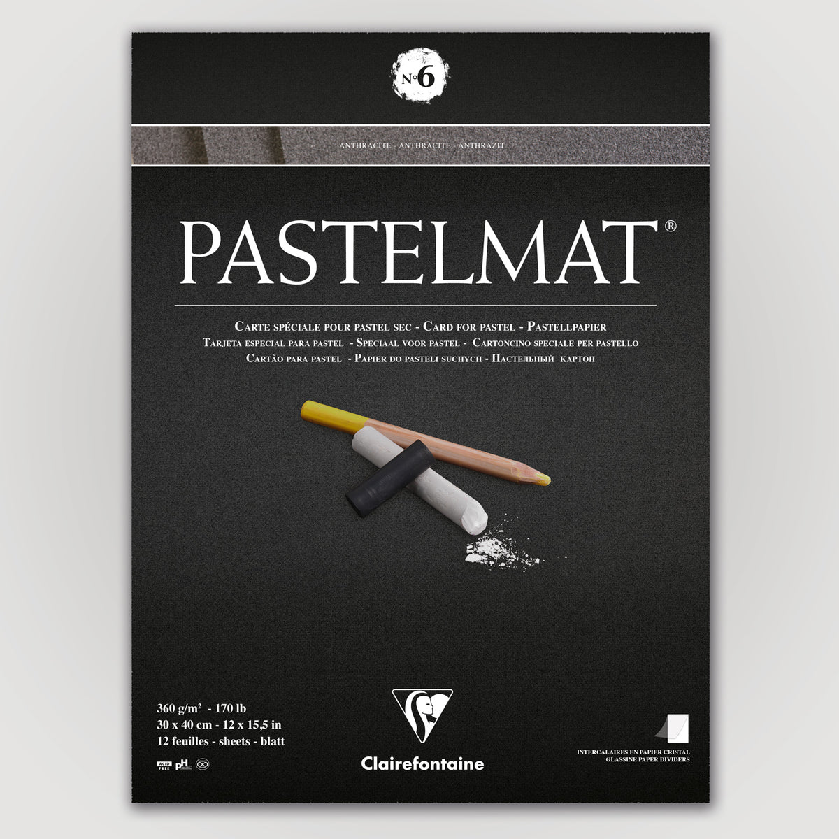 Clairefontaine Pastelmat N°6 360g 30x40 antr 12 sheets