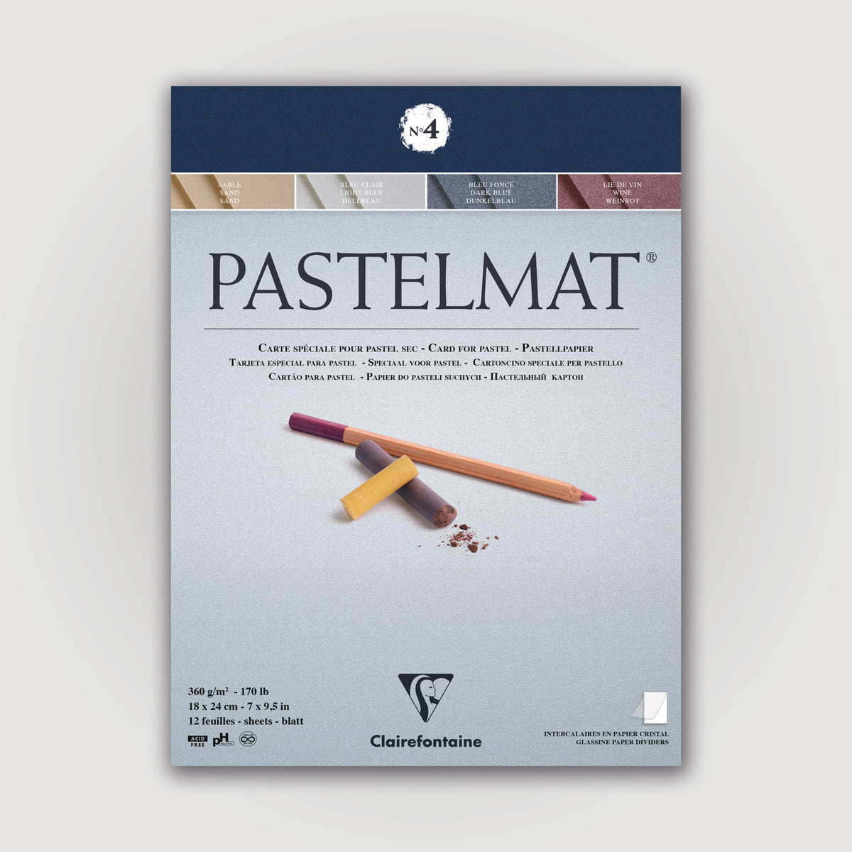 Clairefontaine Pastelmat N°4 360g 18x24 ass 12 sheets