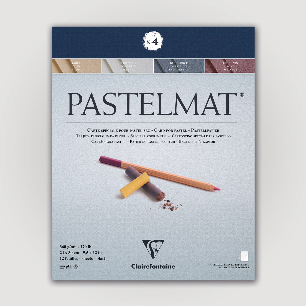 Clairefontaine Pastelmat N°4 360g 24x30 ass 12 sheets