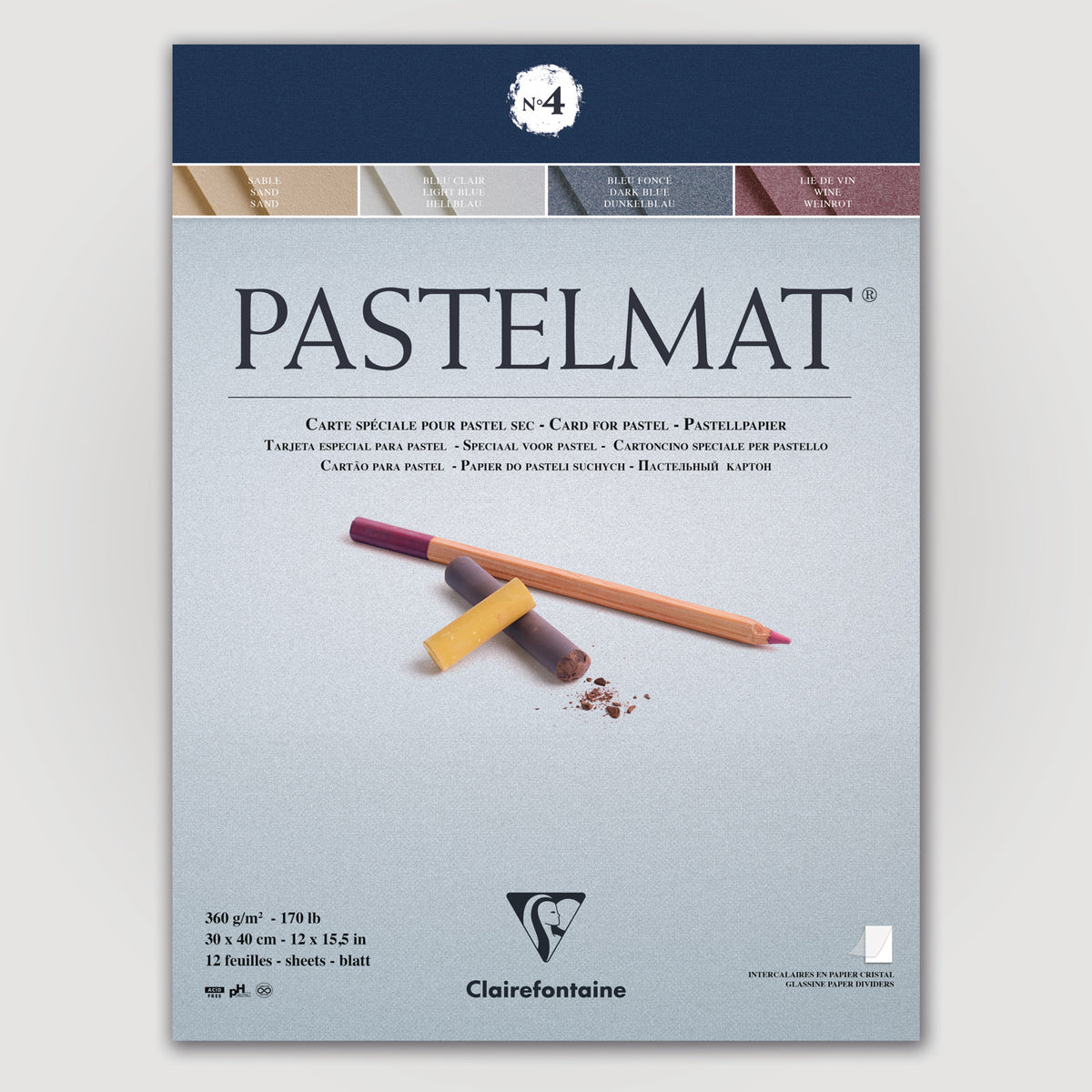Clairefontaine Pastelmat N°4 360g 30x40 ass 12 sheets