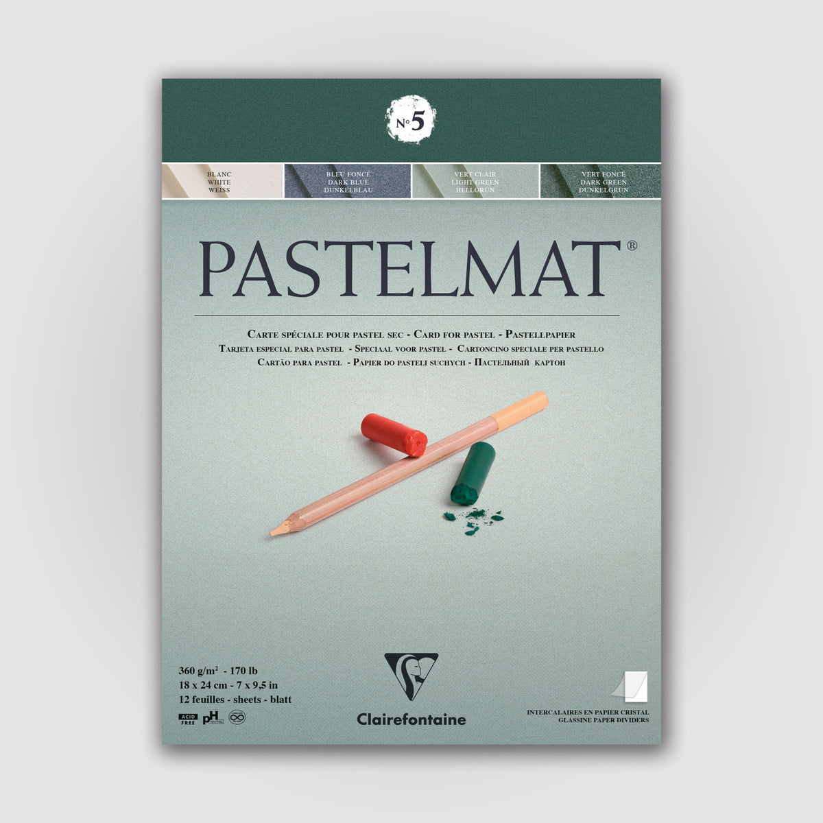 Clairefontaine Pastelmat N°5 360g 18x24 groen 12 sheets
