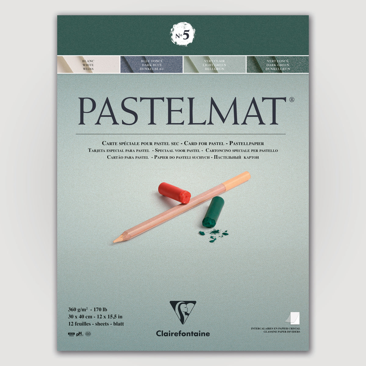 Clairefontaine Pastelmat N°5 360g 30x30 groen 12 sheets