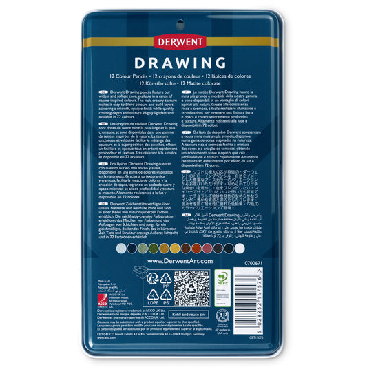 Derwent Drawing Pencil Tin of 12 Pencils
