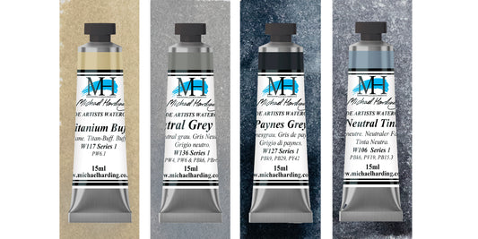 Michael Harding Artist Watercolour 15ml Set 4 Grey Essentials