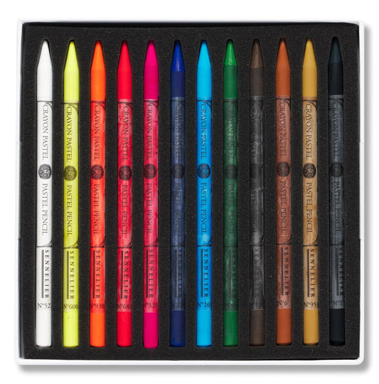 Set of 12 assorted Sennelier Pastel Pencils + 12 empty slots for 12 pencils