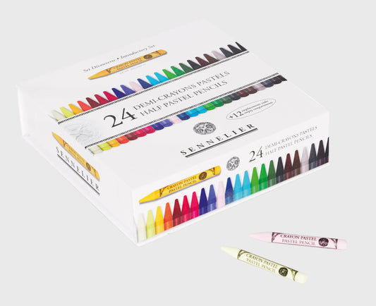 Set of 24 assorted half Sennelier Pastel Pencils + 12 empty slots for 12 pencils
