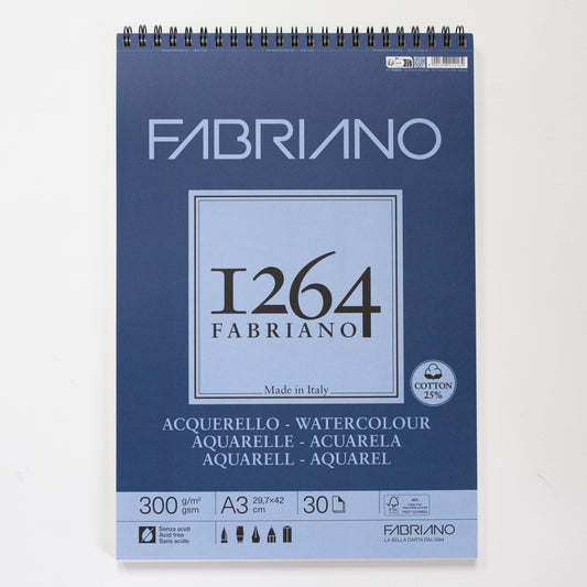 Fabriano 1264 aquarelblok met spiraal 30 vellen 300gr /m² 29,7x42cm (A3)