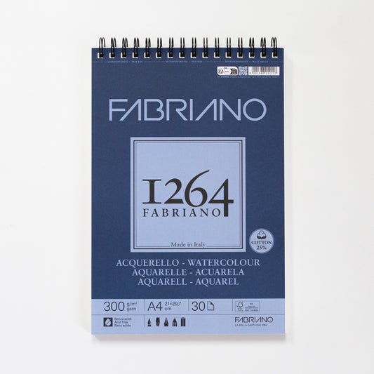 Fabriano 1264 aquarelblok met spiraal 30 vellen 300gr /m² 21x29,7cm (A4)