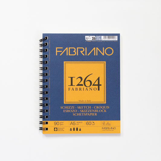 Fabriano 1264 schetsblok lange spiraal 60 vellen 90gr/m² 14,8x21cm (A5)