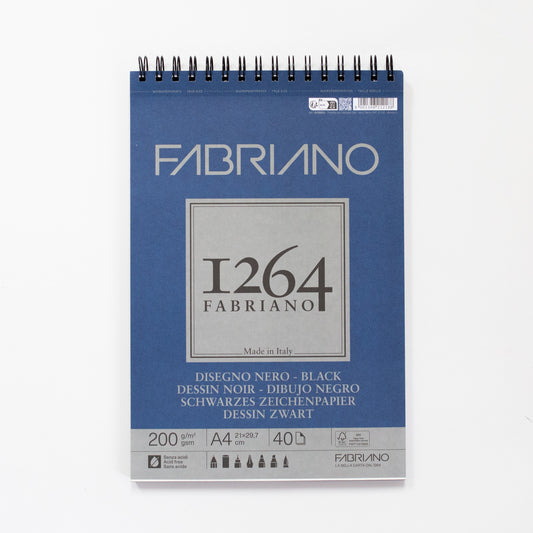 Fabriano 1264 tekenblok met spiraal 40 zwarte vellen 200gr/m² 21x29,7cm (A4)