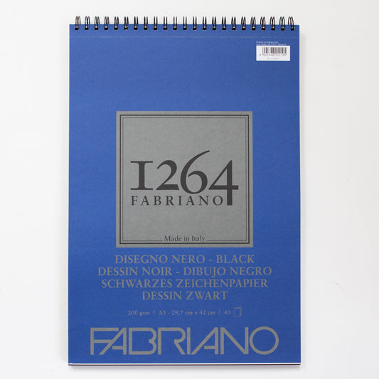 Fabriano 1264 tekenblok met spiraal 40 zwarte vellen 200gr/m² 29,7x42cm (A3)