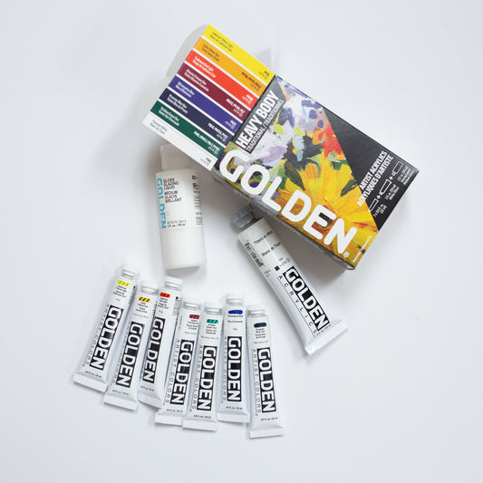 Golden Heavy Body set 7x22ml + White 59ml + Glazing liquid gloss