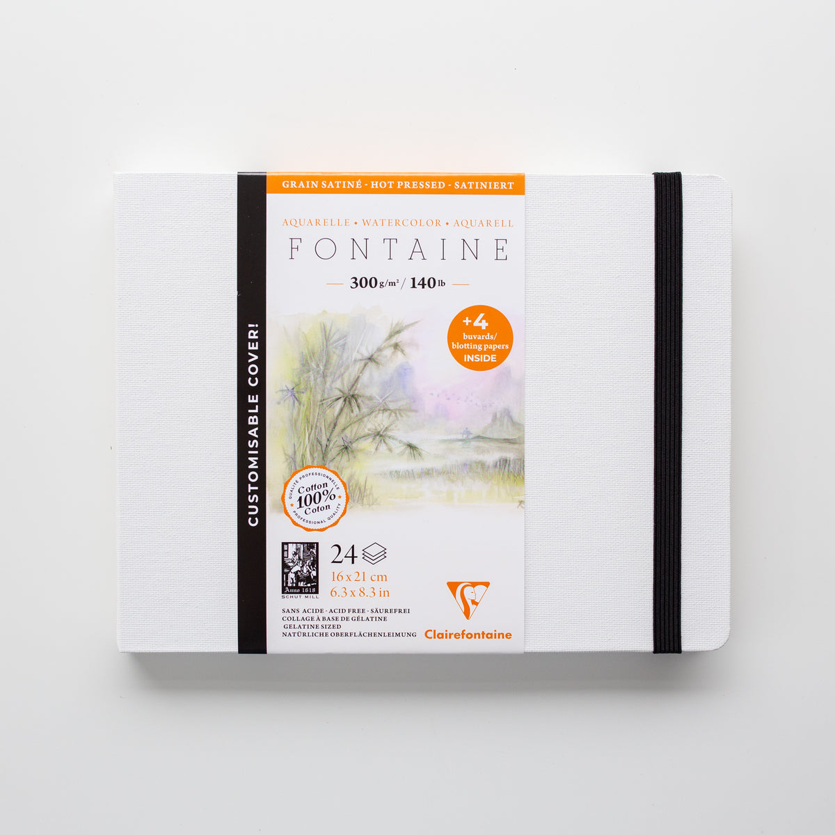 Skizzenbuch, 21 x 16, 300 g/m², 100 % Baumwolle, heißgepresst